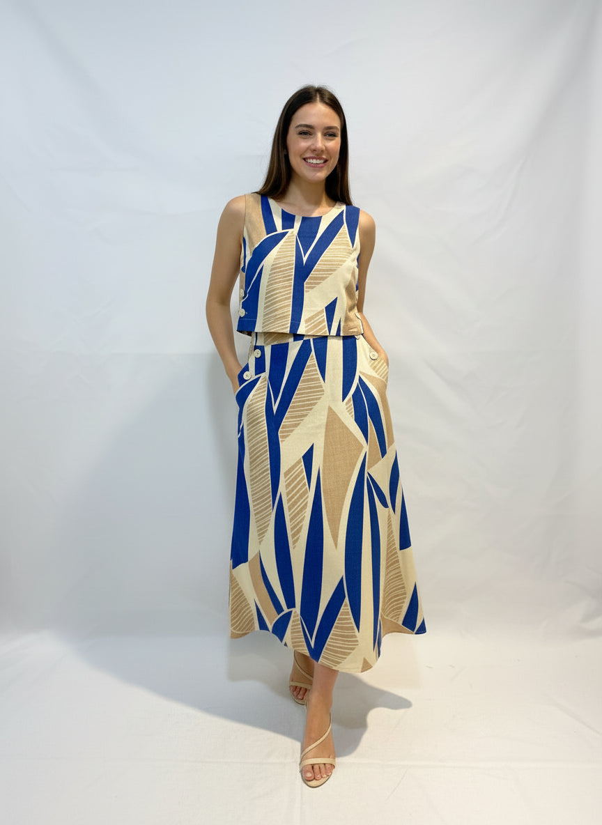 Conjunto Cropped e Saia Estampado 90376