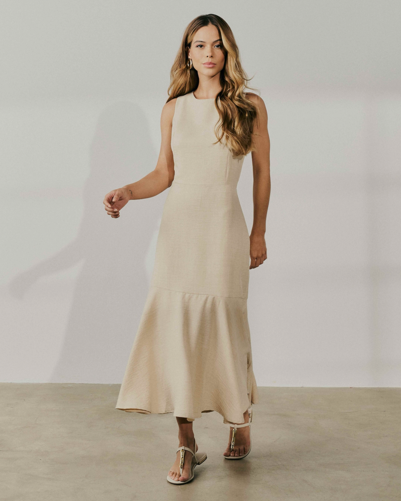 Vestido Midi Acinturado Melange 90211