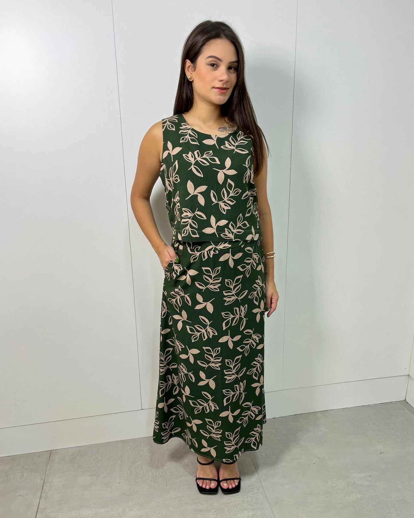 Conjunto de Cropped e Saia Estampada 90372