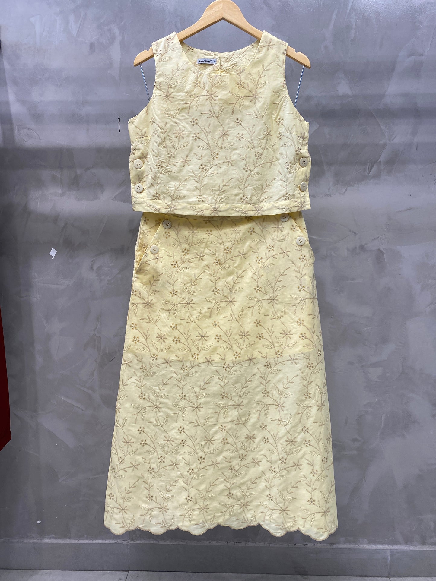 Conjunto Cropped e Saia de Algodão Bordado 90375