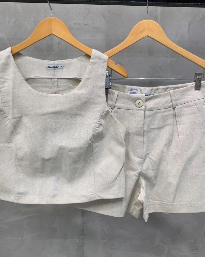 Conjunto Cropped e Bermuda de Linho 90131