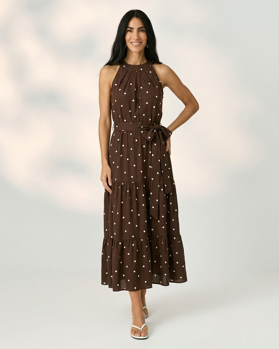 Vestido Midi De Poá Com Saia Em Camadas 92641