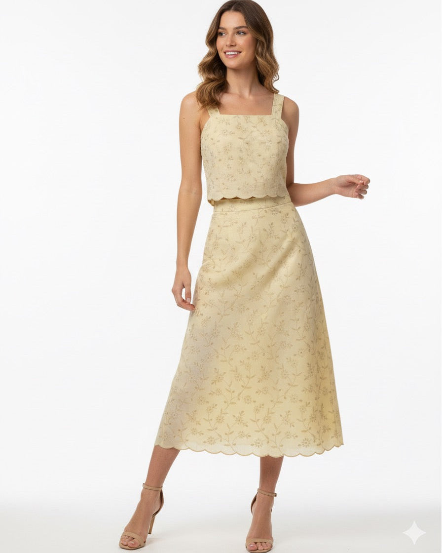 Conjunto Cropped e Saia Bordado 91082