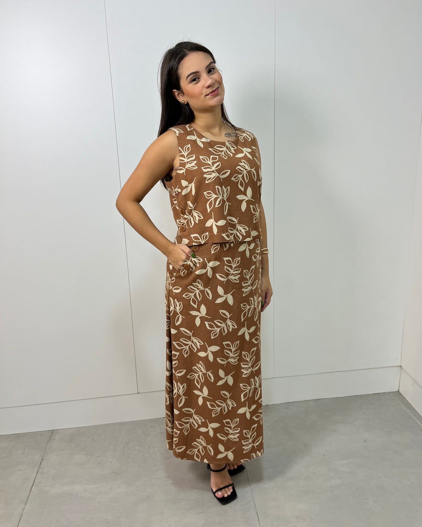 Conjunto de Cropped e Saia Estampada 90372