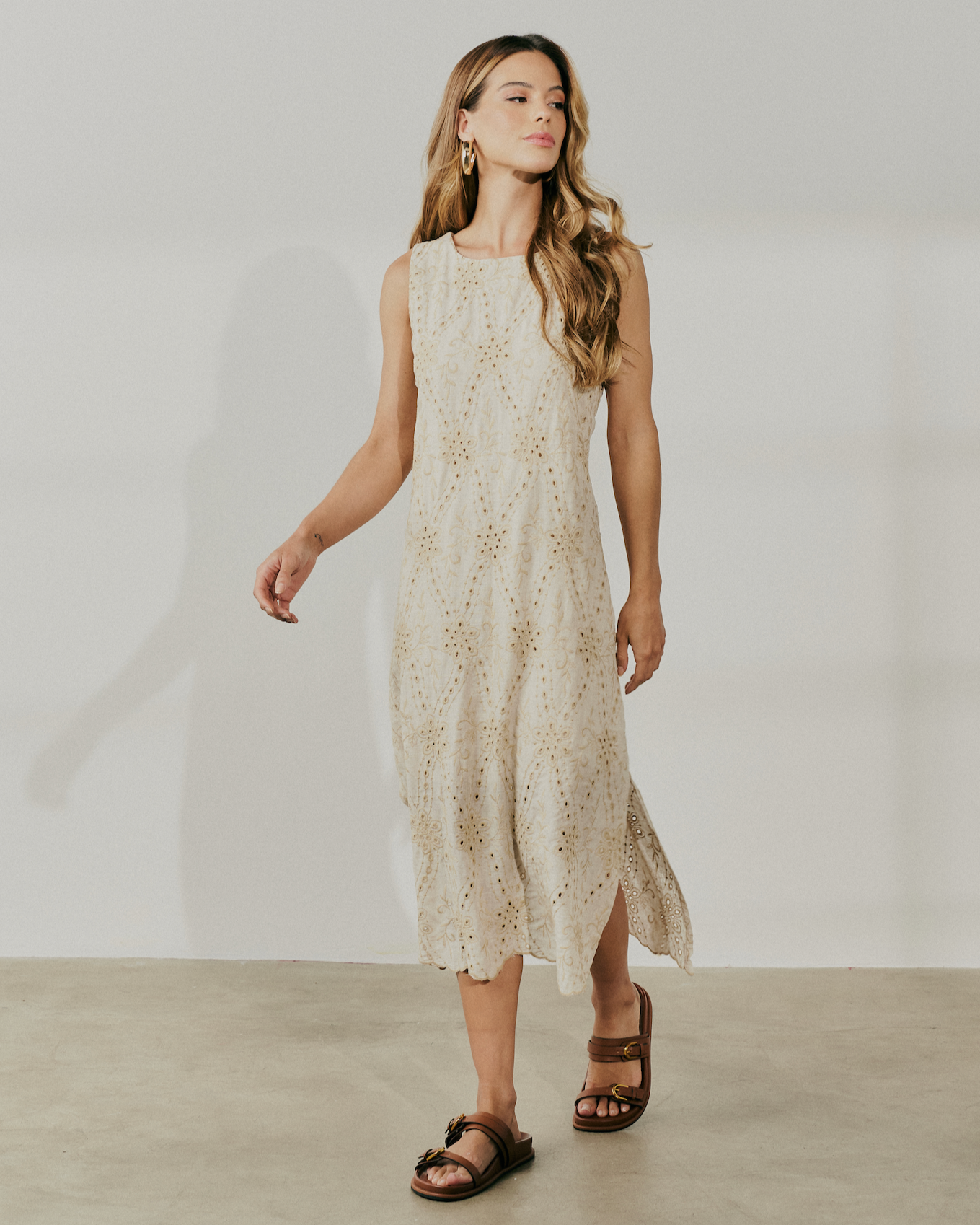 Vestido Midi Laise Bege 91070