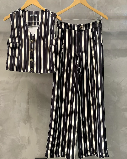 Conjunto Calça e Colete Listrado 09083