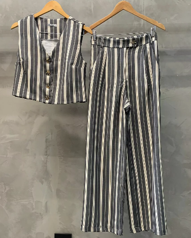 Conjunto Calça e Colete Listrado 09083
