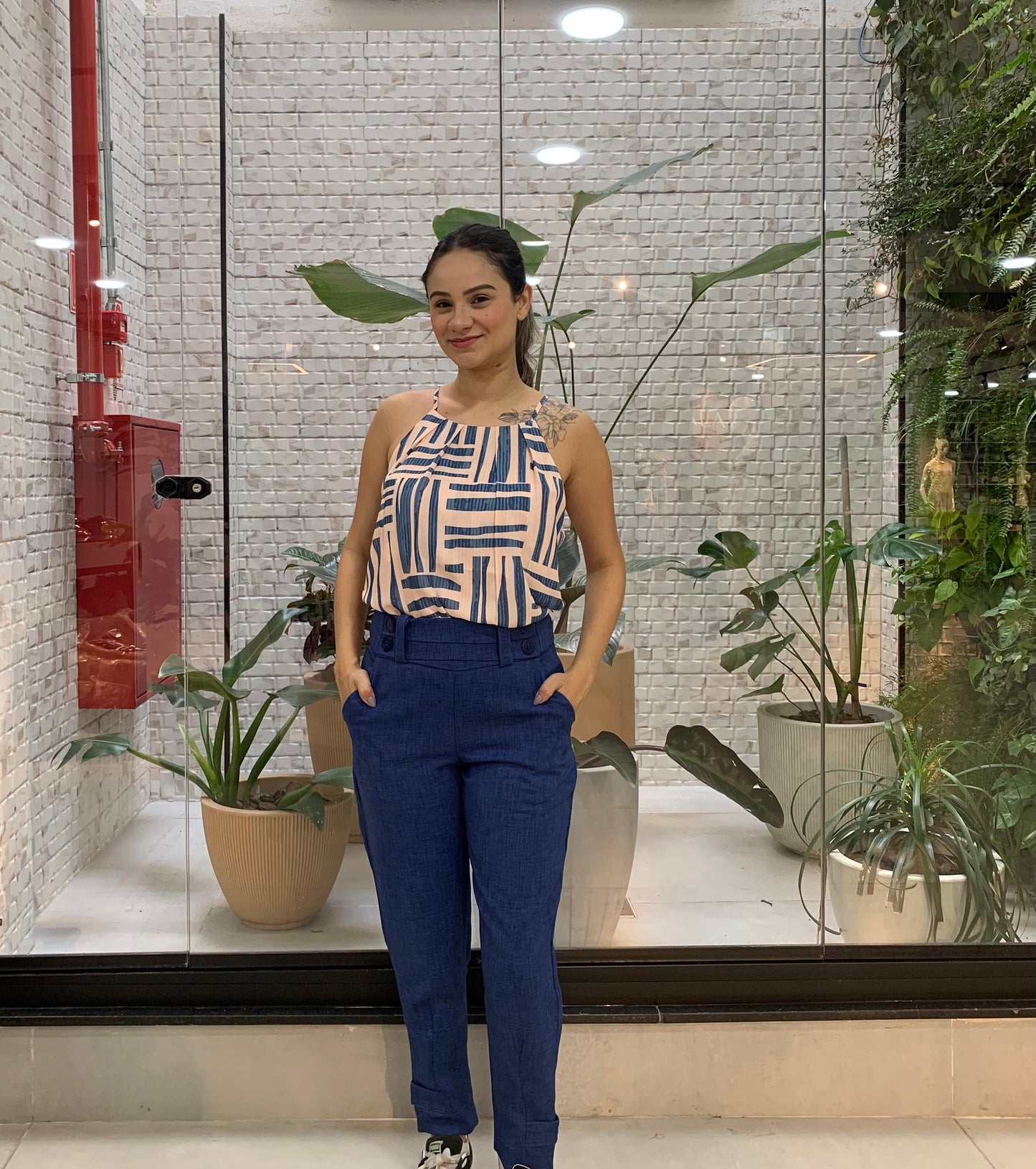 Regata Alça Fina Estampada Azul Jeans 48823