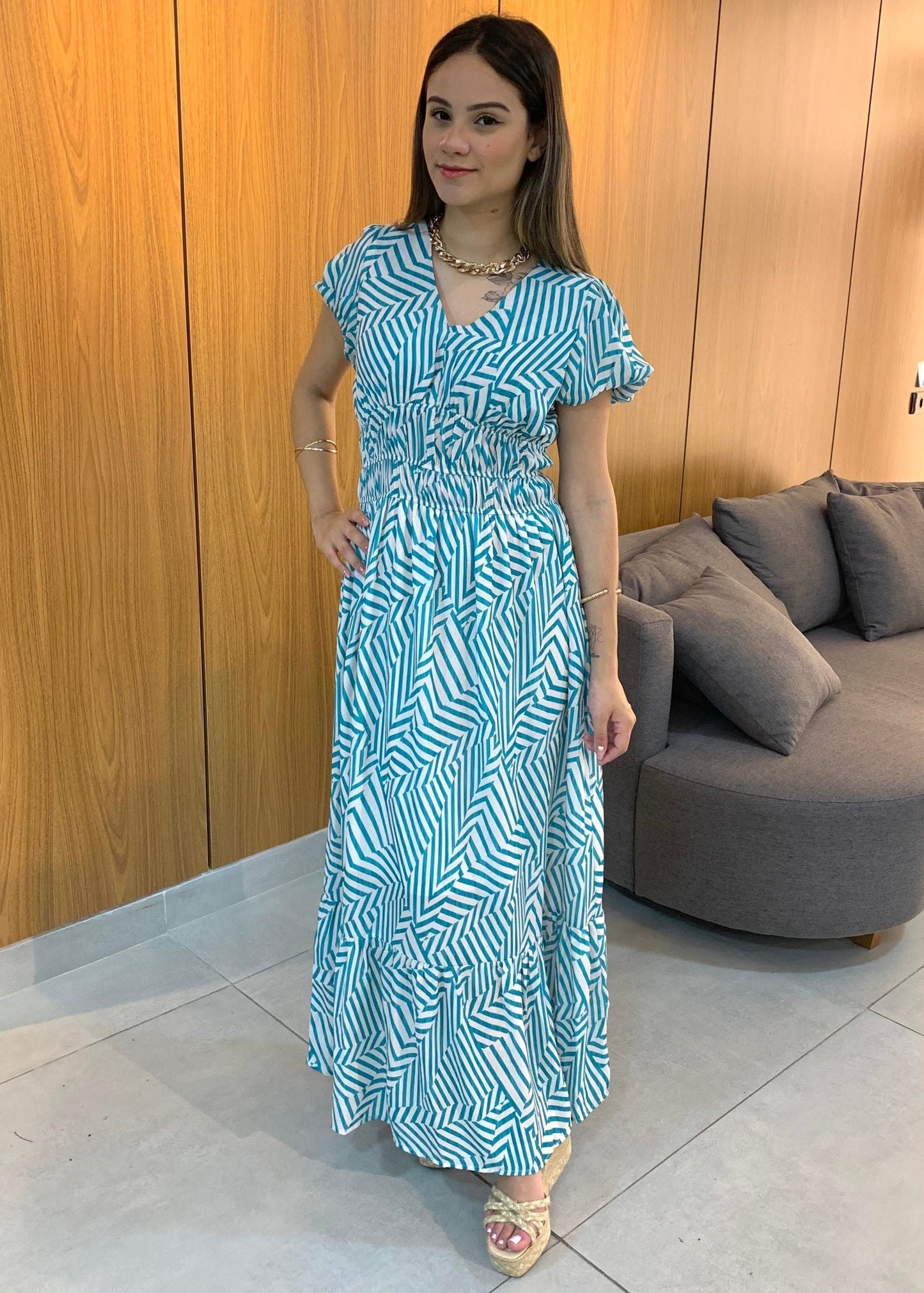 Vestido Longo Acinturado 90981