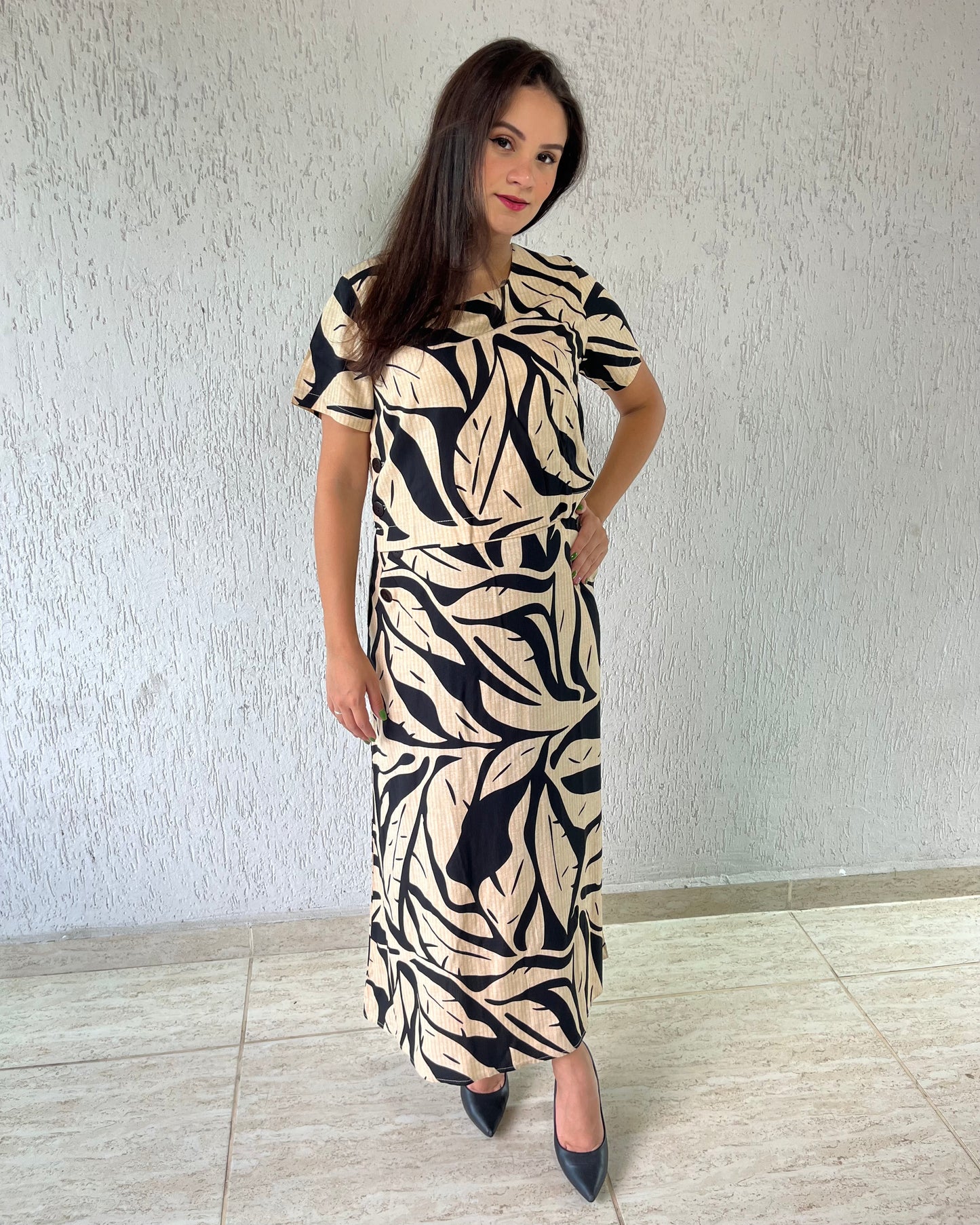 Conjunto Saia e Cropped Estampado 90564