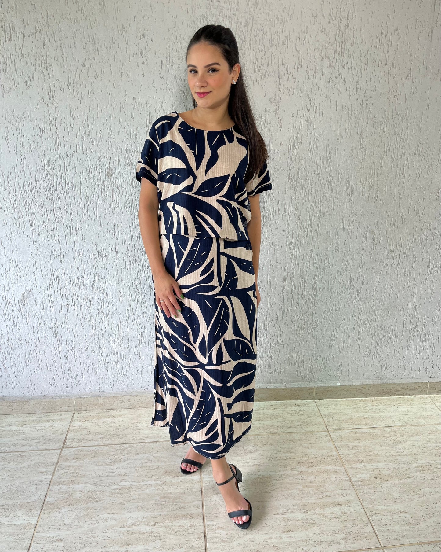 Conjunto Saia e Cropped Estampado 90564