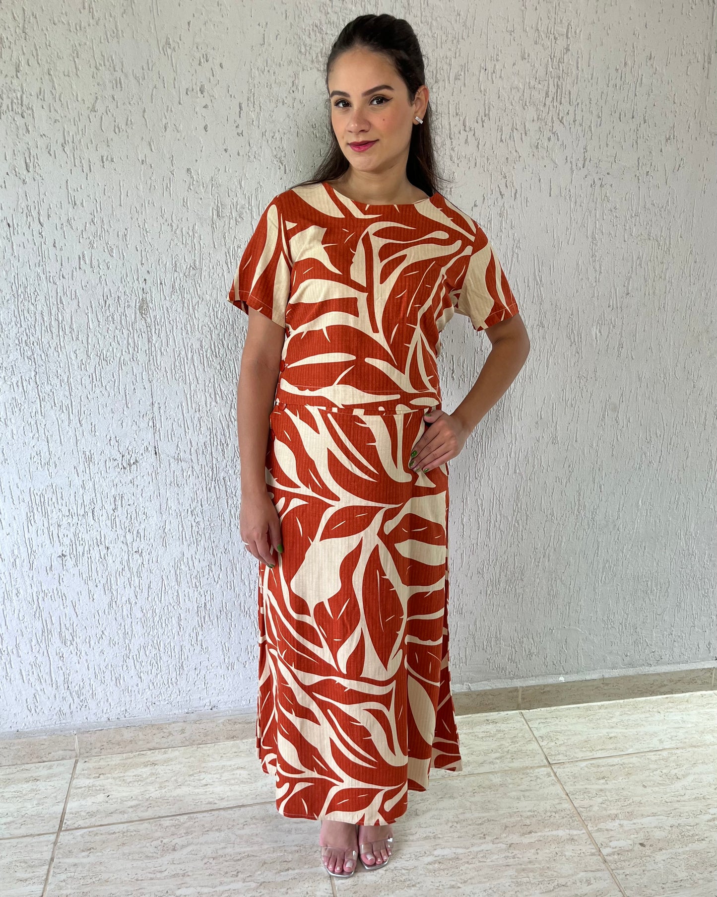 Conjunto Saia e Cropped Estampado 90564