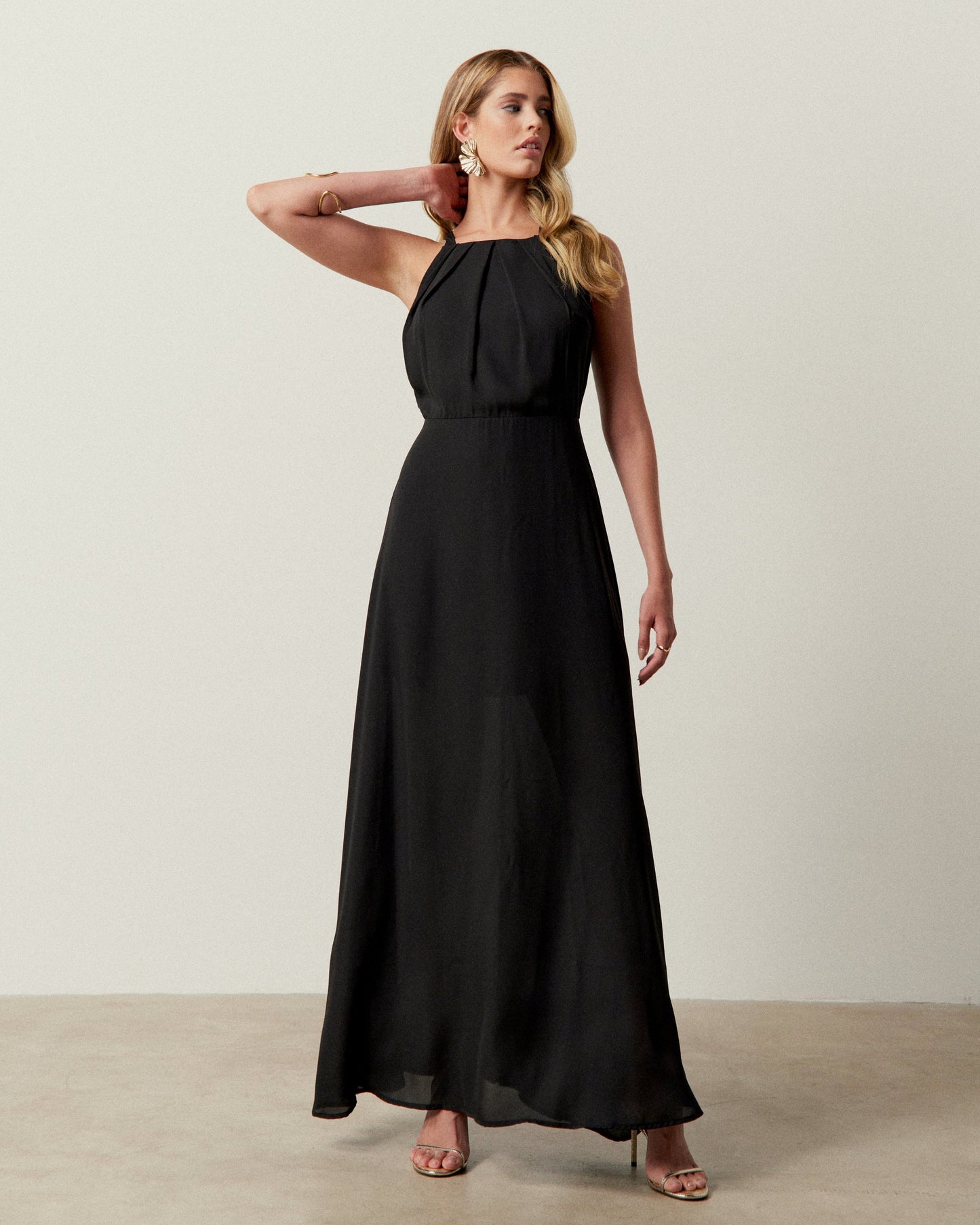 Vestido Longo Alça Larga Duna Liso Preto 80252