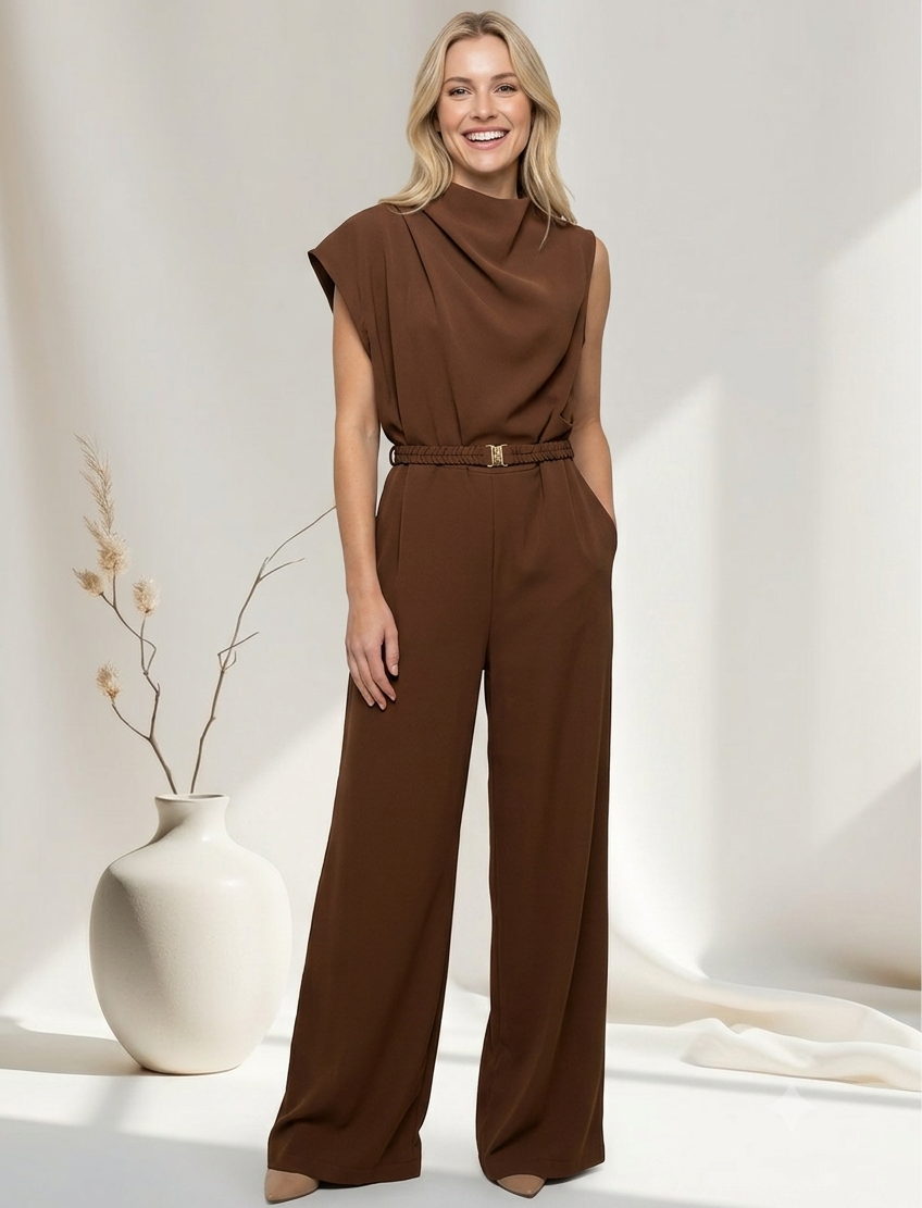 Macacão Pantalona Com Decote de Gola Boba Drapeada 92600