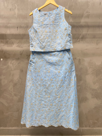 Conjunto Cropped e Saia de Algodão Bordado 90375