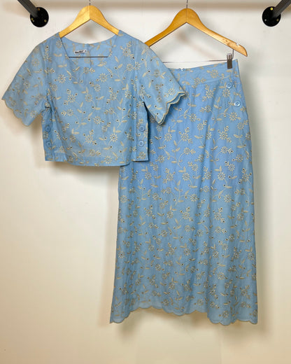 Conjunto Saia e Cropped de Algodão Bordado 90560