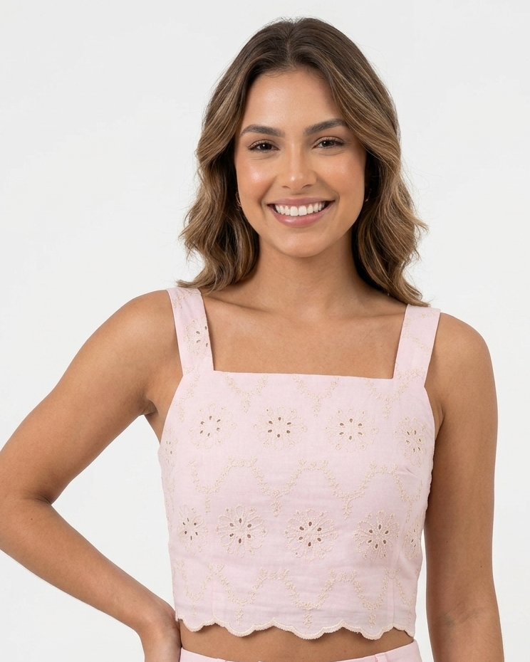 Cropped Decote Reto Bordado 91083