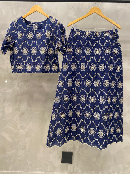 Conjunto Saia e Cropped de Algodão Bordado 90560