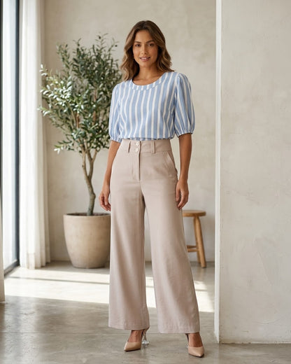 Blusa Listrada Com Manga Bufante E Gola Alta 92700