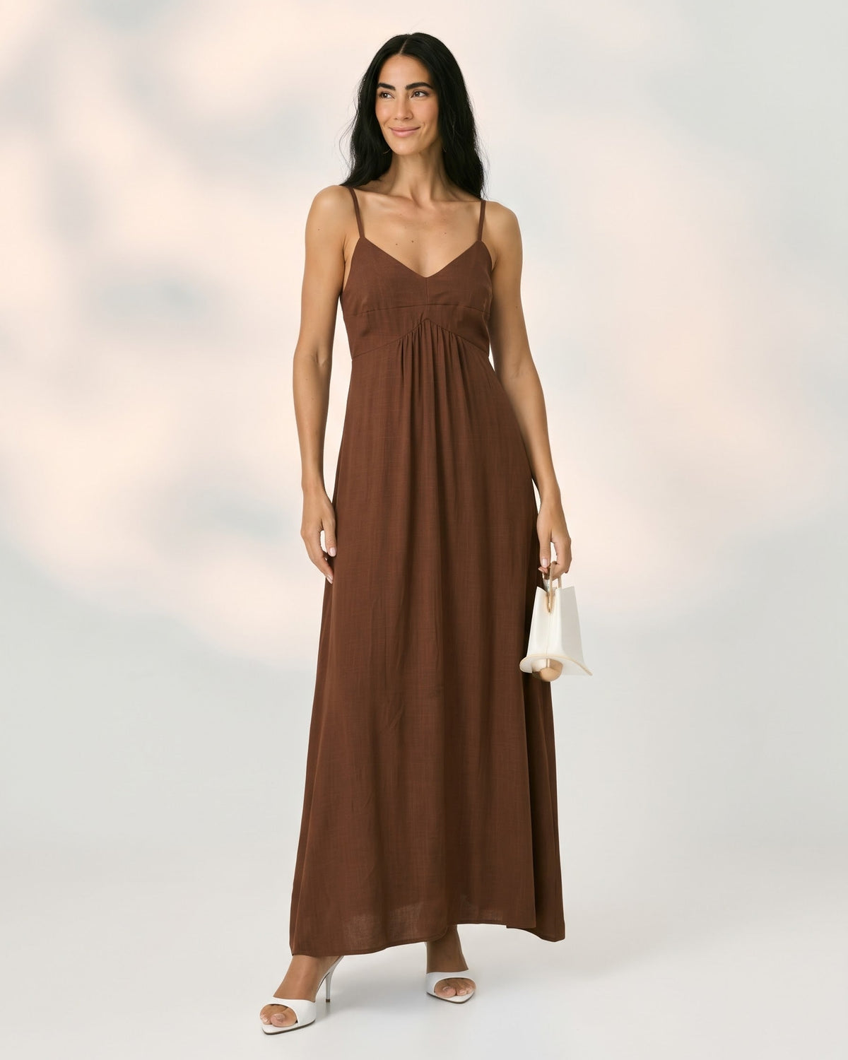 Vestido Liso Midi Com Decote V E Alça Fina 92711