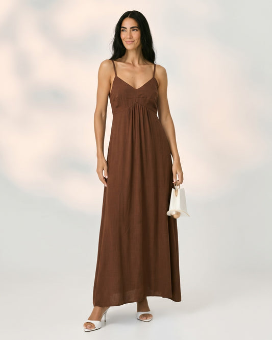 Vestido Liso Midi Com Decote V E Alça Fina 92711
