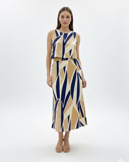 Conjunto Cropped e Saia Estampado 90376