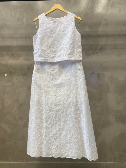 Conjunto Cropped e Saia de Algodão Bordado 90375