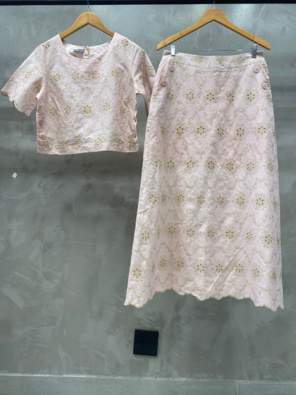 Conjunto Saia e Cropped de Algodão Bordado 90560