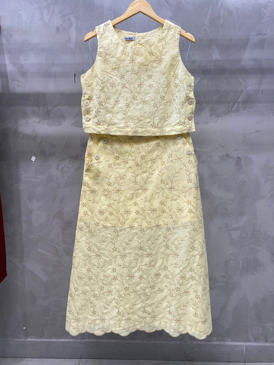 Conjunto Cropped e Saia de Algodão Bordado 90375