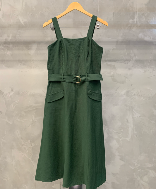 Vestido Mídi Com Cinto Verde Militar 90970