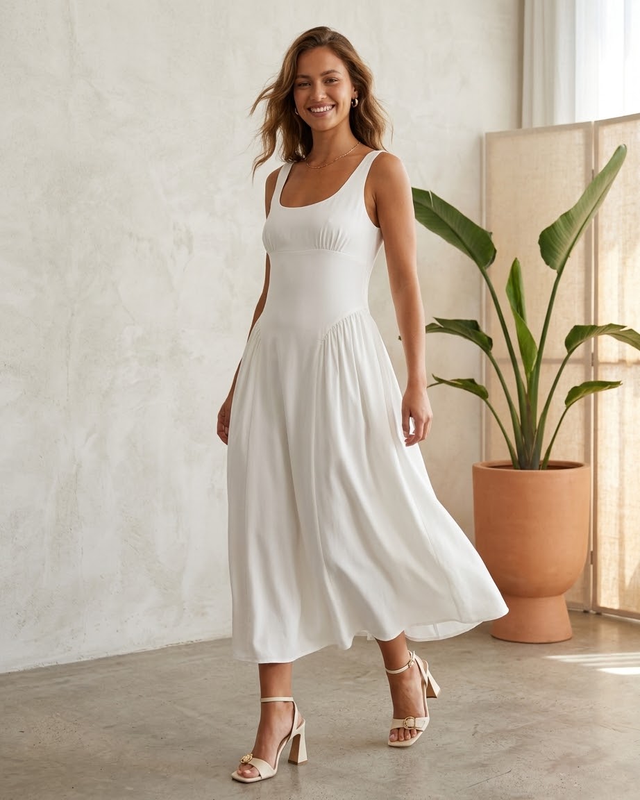 Vestido Decote U Alça Larga 92730