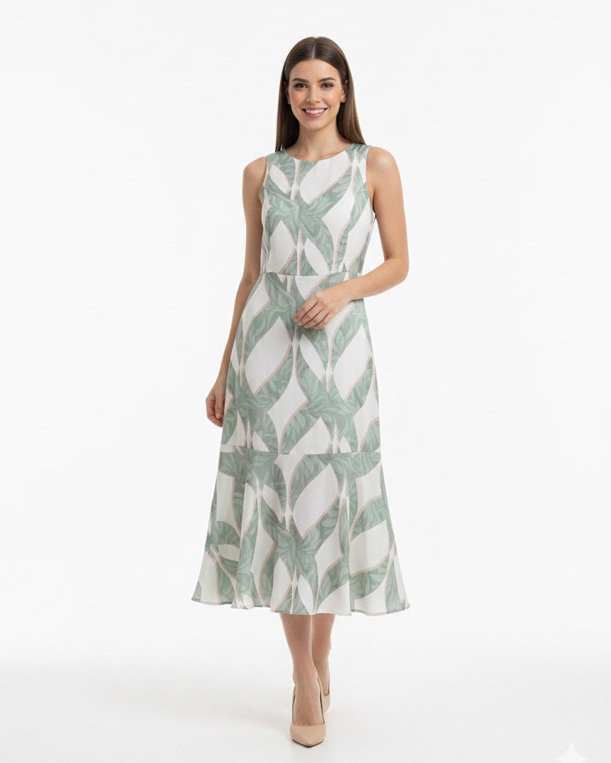 Vestido Midi Acinturado Estampado 90212