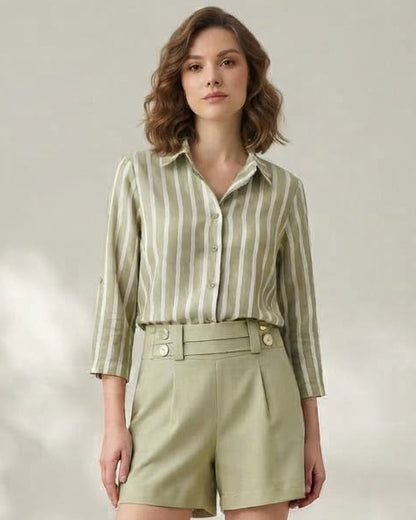Camisa Listrada De Viscose Manga 7/8 49760