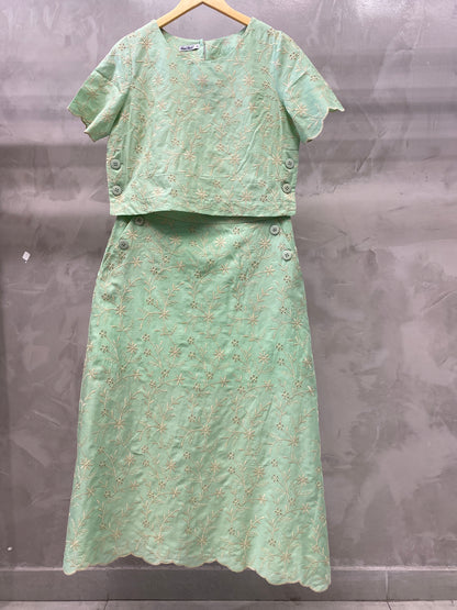 Conjunto Saia e Cropped de Algodão Bordado 90560
