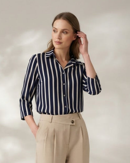Camisa Listrada De Viscose Manga 7/8 49760