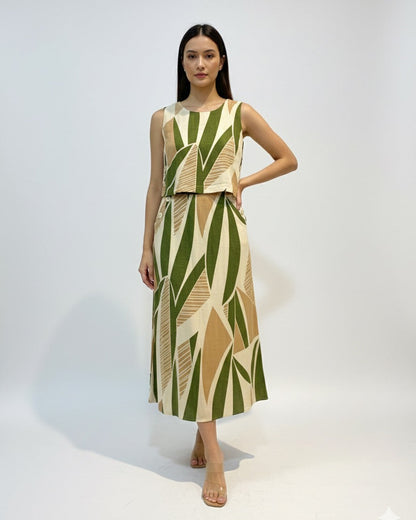 Conjunto Cropped e Saia Estampado 90376