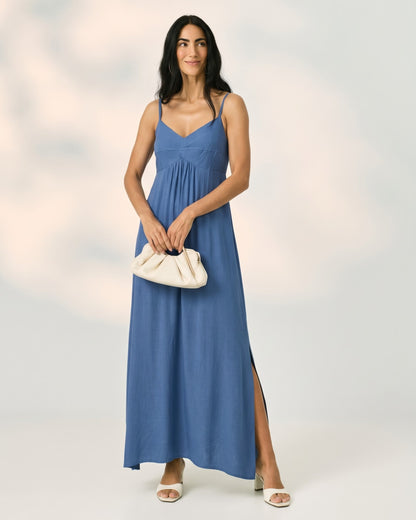 Vestido Liso Midi Com Decote V E Alça Fina 92711