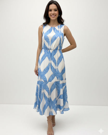 Vestido Midi Acinturado Estampado 90212