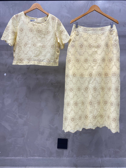 Conjunto Saia e Cropped de Algodão Bordado 90560
