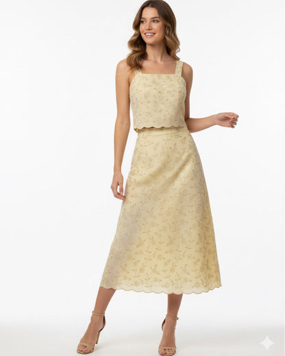 Conjunto Cropped e Saia Bordado 91082