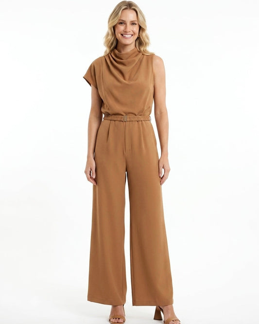 Macacão Pantalona Com Decote de Gola Boba Drapeada 92600