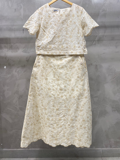 Conjunto Saia e Cropped de Algodão Bordado 90560