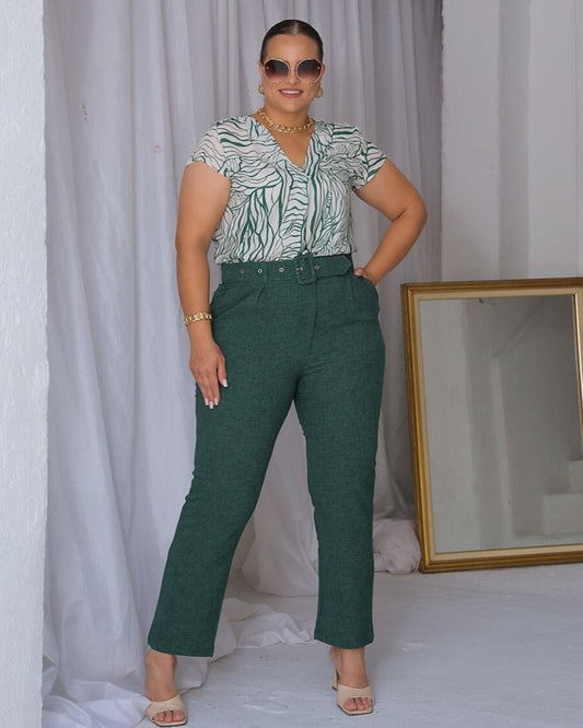 Calça Plus com Cinto Polylinho 02936