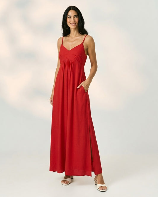 Vestido Liso Midi Com Decote V E Alça Fina 92711