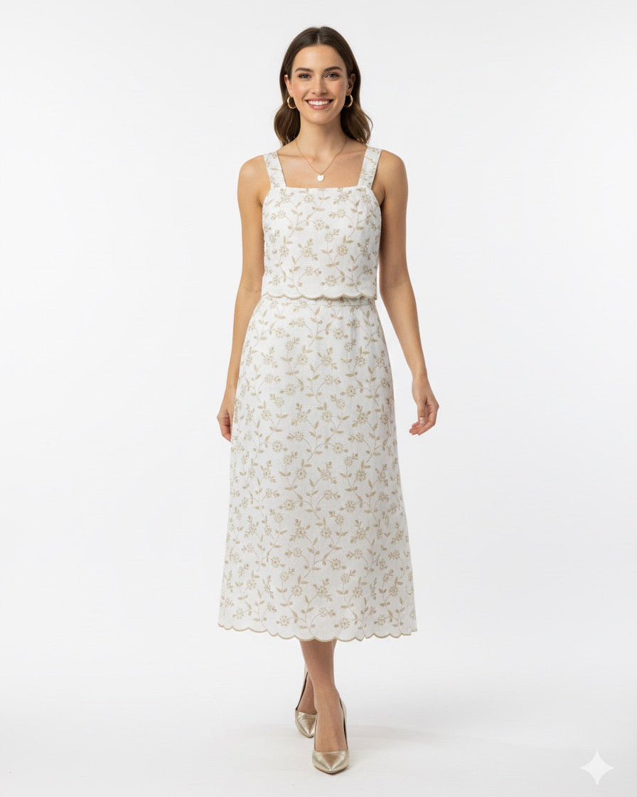 Conjunto Cropped e Saia Bordado 91082