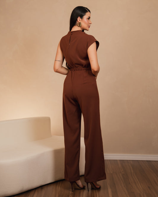 Macacão Pantalona Com Decote de Gola Boba Drapeada 92600