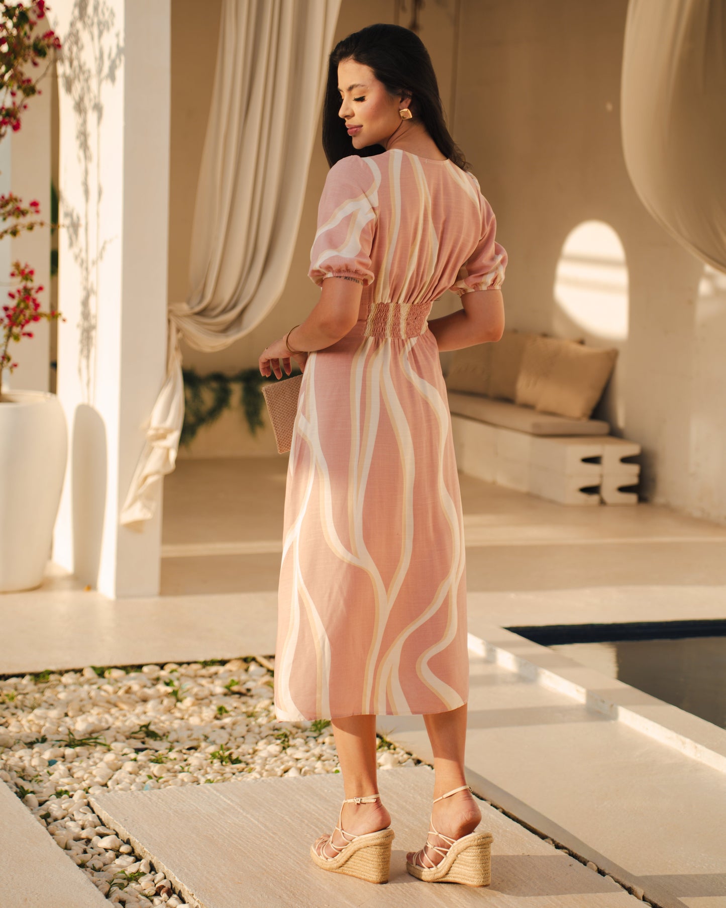 Vestido Midi Estampado Com Elastico Nas Costa 70286