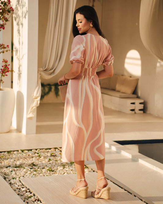 Vestido Midi Estampado Com Elastico Nas Costa 70286