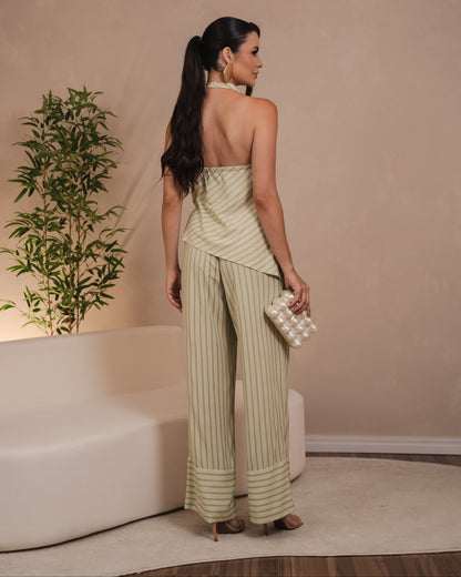 Calça De Viscose Listrada Com Elastico Nas Costas 30080