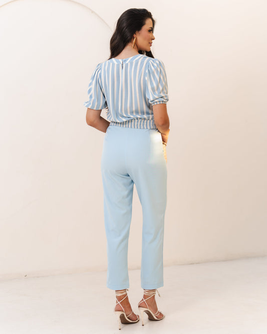 Blusa Listrada Com Manga Bufante E Gola Alta 92700